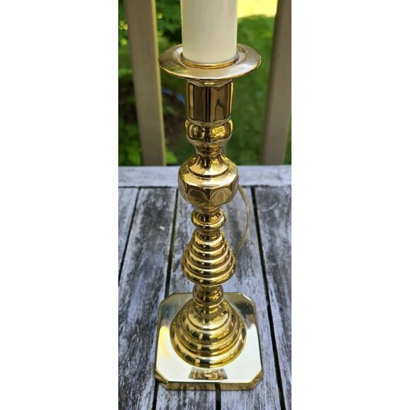 Baldwin Solid Brass Table Lamp Classic Traditional Colonial Candlestick Light 21 - Picture 1 of 10